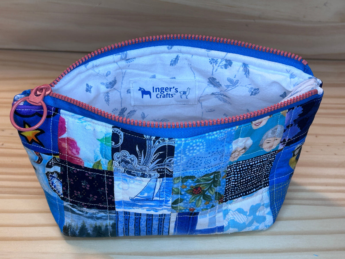 Scrappy patchwork zippered back -  small blue