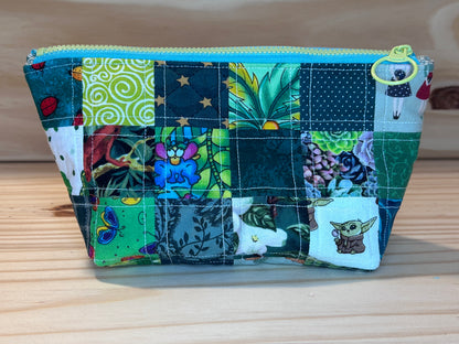 Scrappy patchwork zippered back -  small green