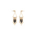 Pair of beaded earrings with gold, black, and white beads, handmade artisan earrings fair trade chicago 