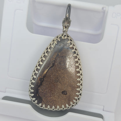 Boulder Opal Sterling Silver Pendant, 2.25 inch, Sapphire Accent, 24 inch Chain
