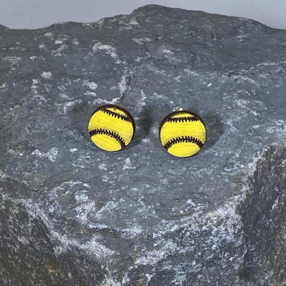 Softball Dangle Wooden Dangle Earrings - Studs - Cate&