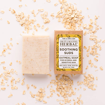 Soothing Suds Oatmeal Soap 4.5oz Bar Lifestyle Indoor Texture Herbs