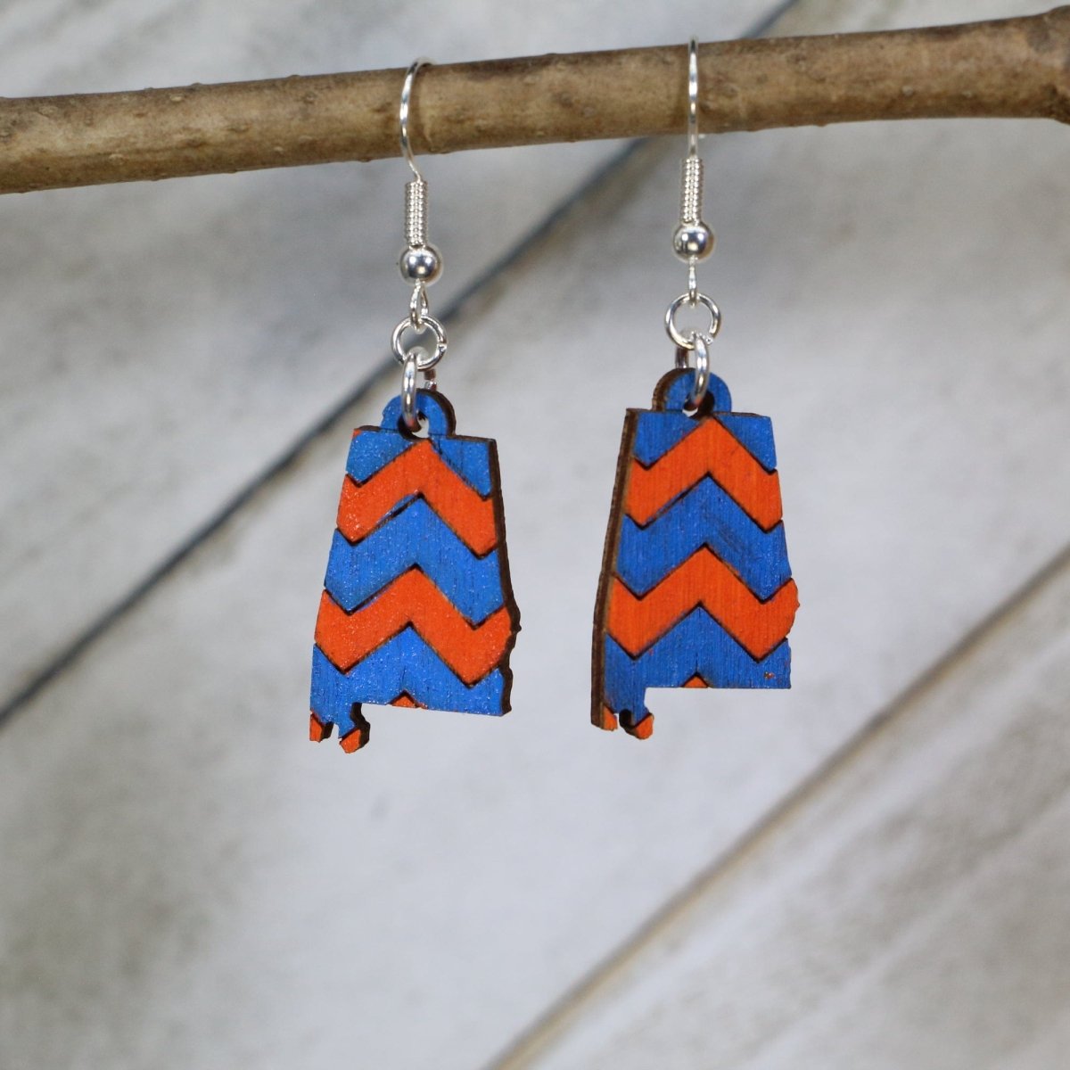 Southern Alabama Charm Chevron Wooden Earrings - Blue / Orange - Cate&