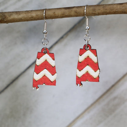 Southern Alabama Charm Chevron Wooden Earrings - Red / White - Cate&