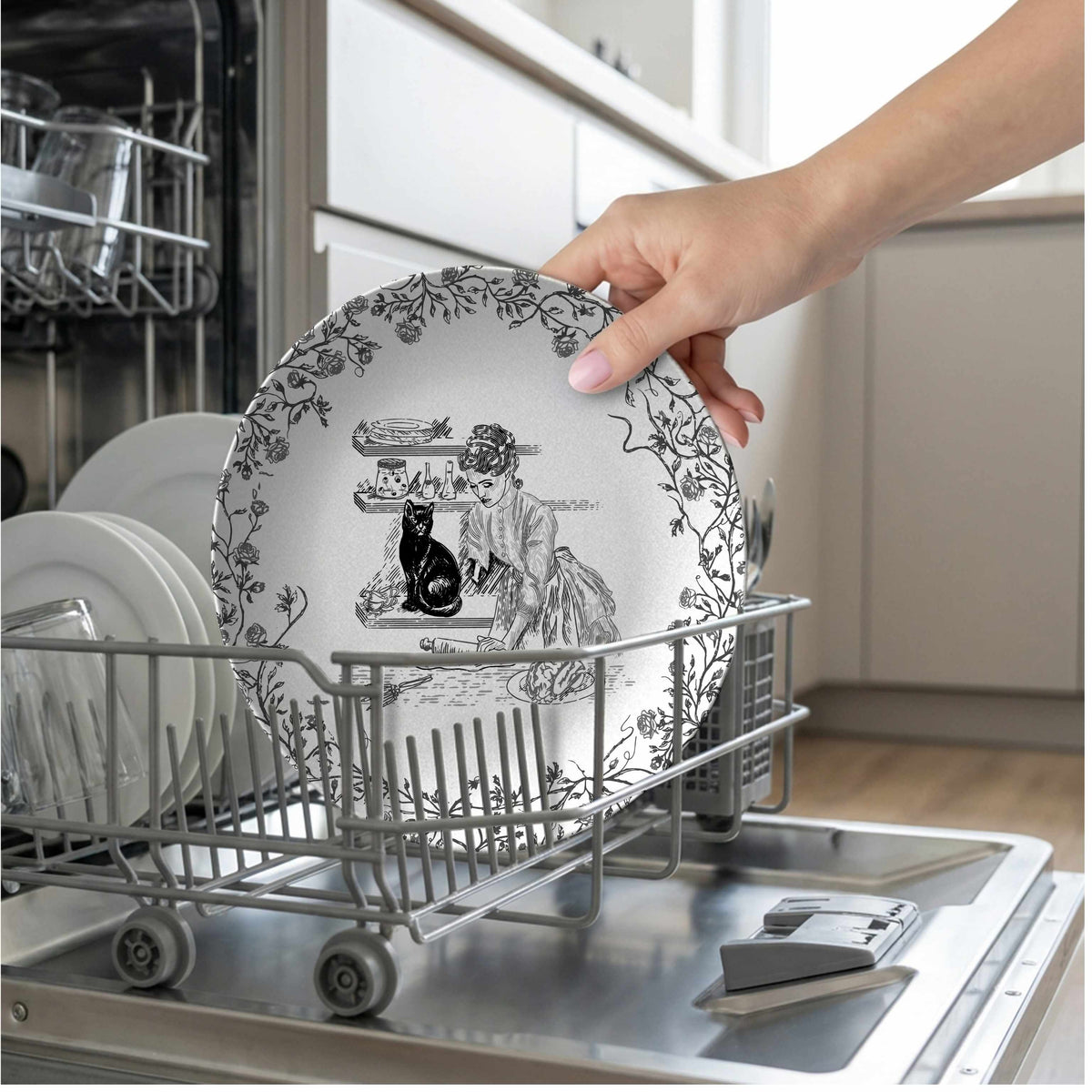 Domestic Zombie Baking Brain Pie Plate, Black and White