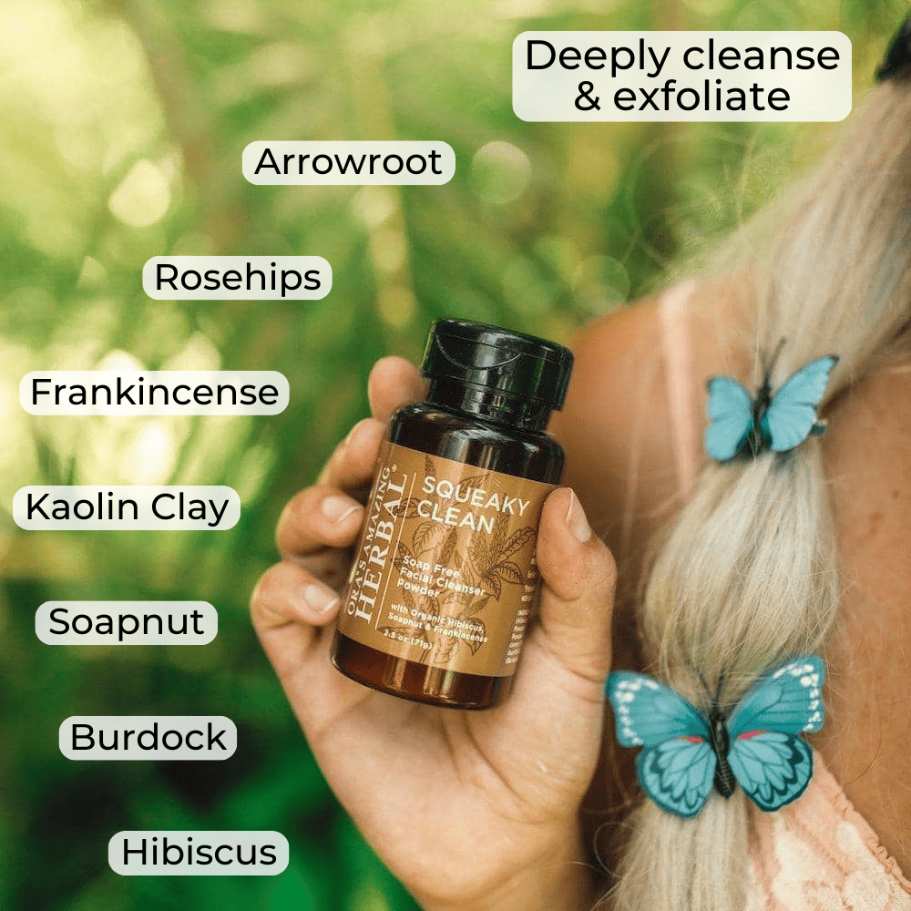 Squeaky Clean 2.5oz Lifestyle Outdoor Female Model Ingredient Infographic