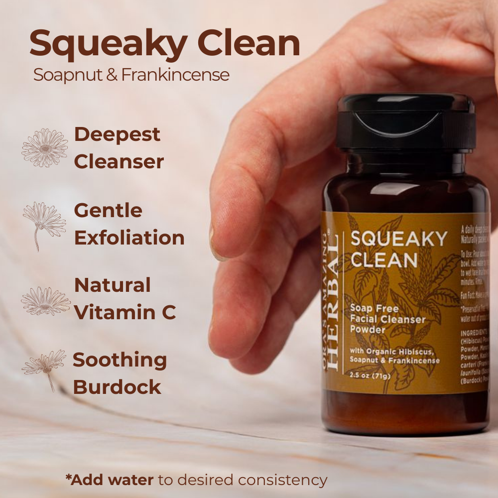 Squeaky Clean 2.5oz Lifestyle Indoor Benefits Infographics With A Human Hand