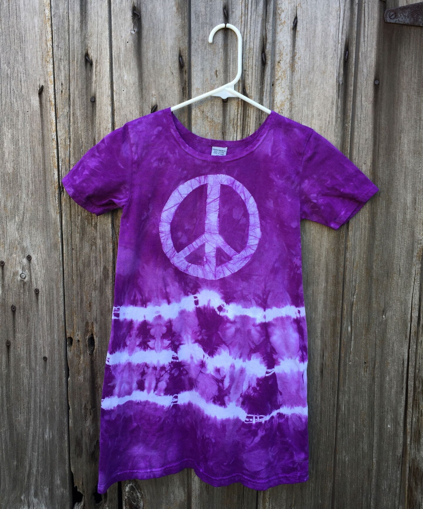 Girls Peace Sign Dress with Tie Dye, Short Sleeves