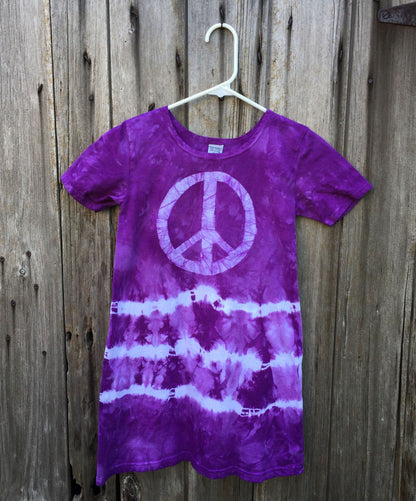 Girls Peace Sign Dress with Tie Dye, Short Sleeves