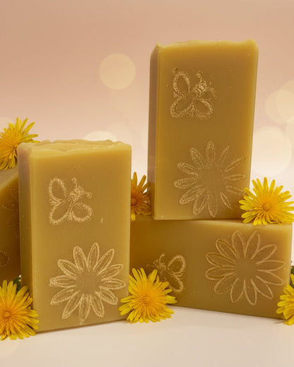 Stacked bars of Dandelion soaps