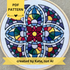 PDF Pattern created by Kate, not AI. Many colored hand embroidery based on traditional stained glass windows with flowers and rainbows in the design. Fabric is white on white cotton. Embroidery is displayed in light wood embroidery hoop as wall art.