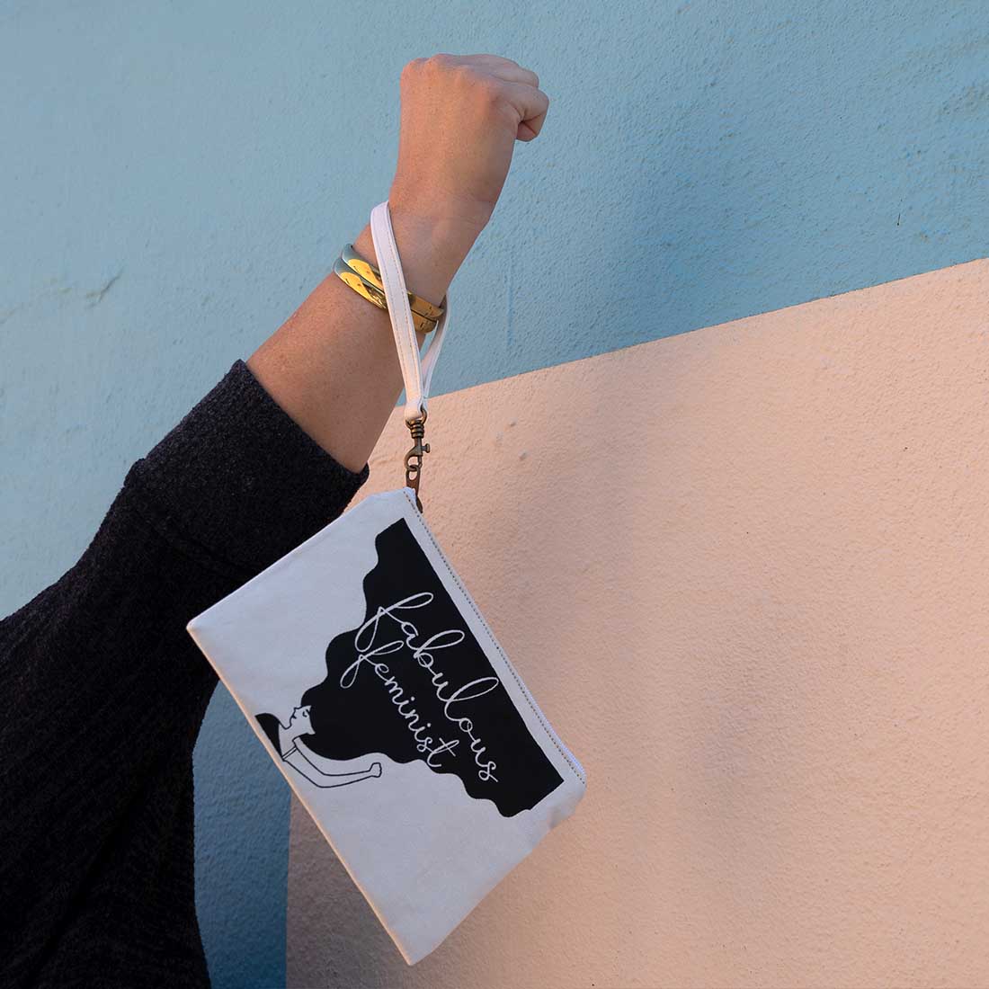 cotton wristlet pouch - cute feminist design