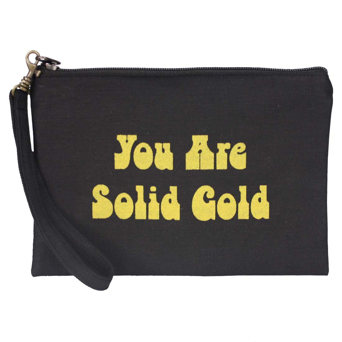 black cotton canvas wristlet pouch - you are solid gold