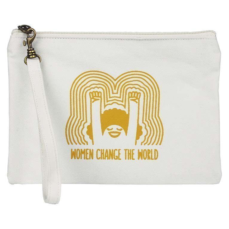 cotton canvas pouch with cute women change theworld