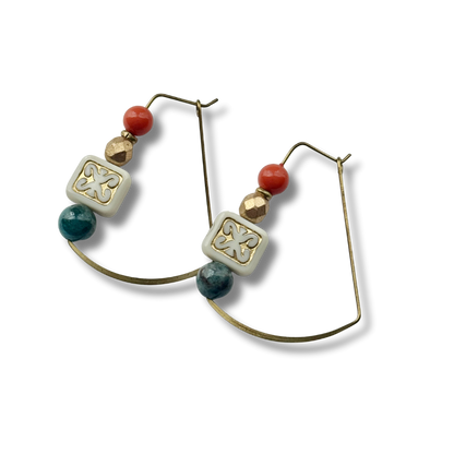 Gold Brass + Stone Lightweight Statement Earrings