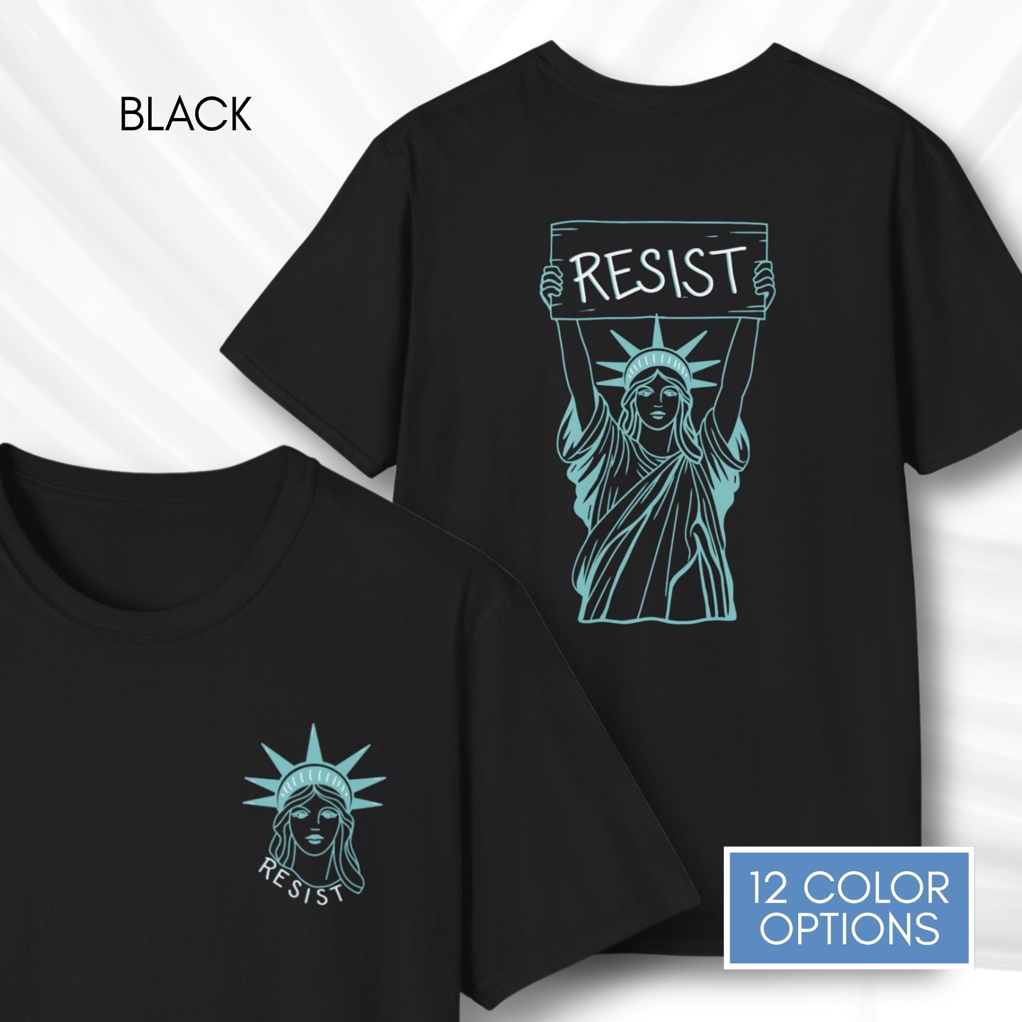 statue-of-liberty-resist-unisex-tee-feminist-political-activist-tshirt-patriotic-resistance-hand-drawn-art-lady-liberty-independence-day-apparel-black