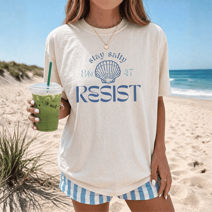 Person wearing a t-shirt with &