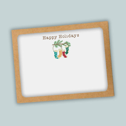 Holiday Stockings on Branch Flat Note Cards - Box of 12