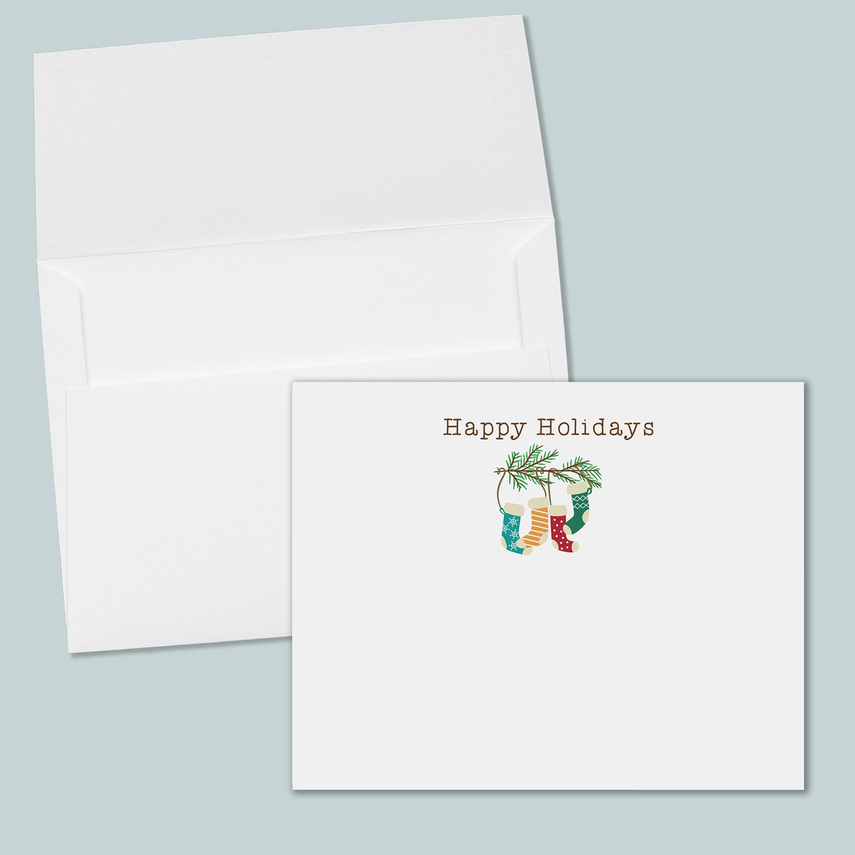 Holiday Stockings on Branch Flat Note Cards - Box of 12