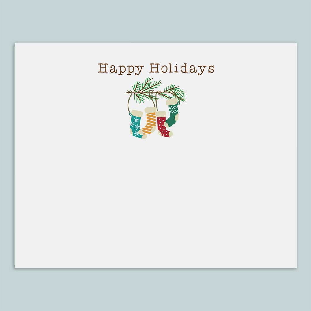 Holiday Stockings on Branch Flat Note Cards - Box of 12