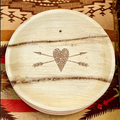 maaterra compostable palm leaf plate with Stone Heart design