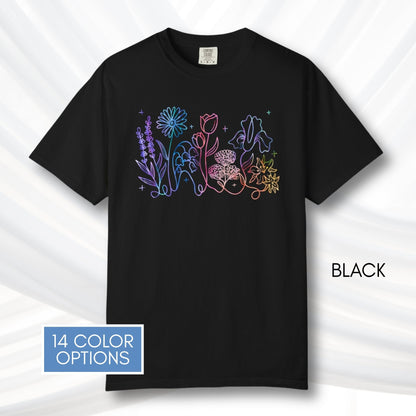subtle-lgbtq-whimsical-flowers-unisex-tee-queer-ally-floral-t-shirt-hand-drawn-art-black