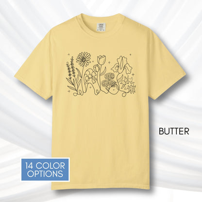 subtle-lgbtq-whimsical-flowers-unisex-tee-queer-ally-floral-t-shirt-hand-drawn-art-butter