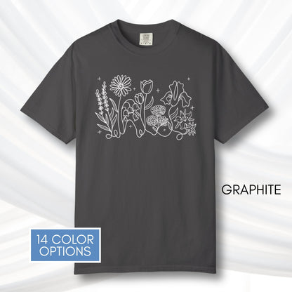 subtle-lgbtq-whimsical-flowers-unisex-tee-queer-ally-floral-t-shirt-hand-drawn-art-graphite
