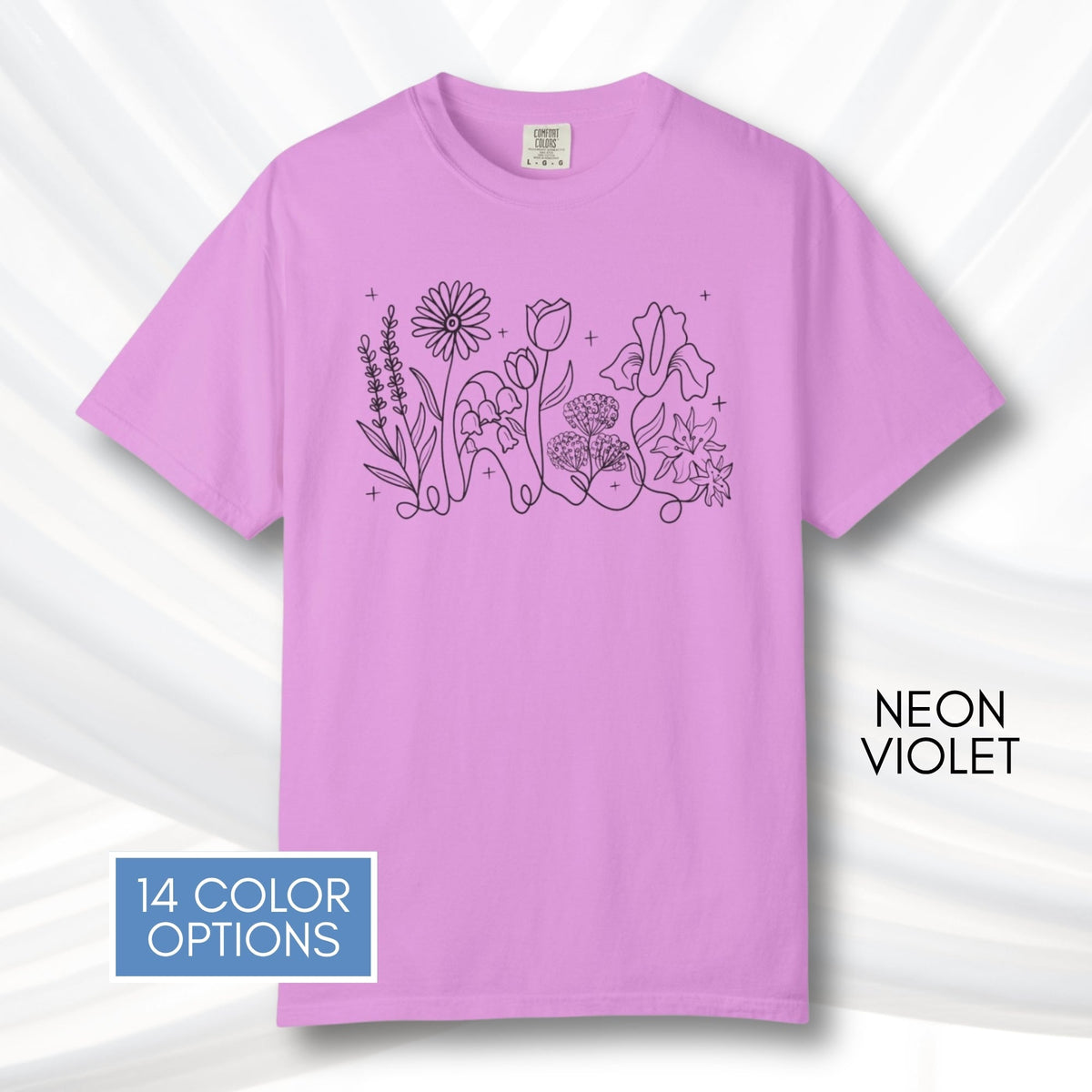 subtle-lgbtq-whimsical-flowers-unisex-tee-queer-ally-floral-t-shirt-hand-drawn-art-neon-violet