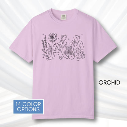 subtle-lgbtq-whimsical-flowers-unisex-tee-queer-ally-floral-t-shirt-hand-drawn-art-orchid