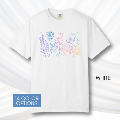 subtle-lgbtq-whimsical-flowers-unisex-tee-queer-ally-floral-t-shirt-hand-drawn-art-white