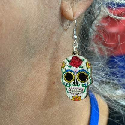 Sugar Skull Wooden Dangle Earrings - Cate&