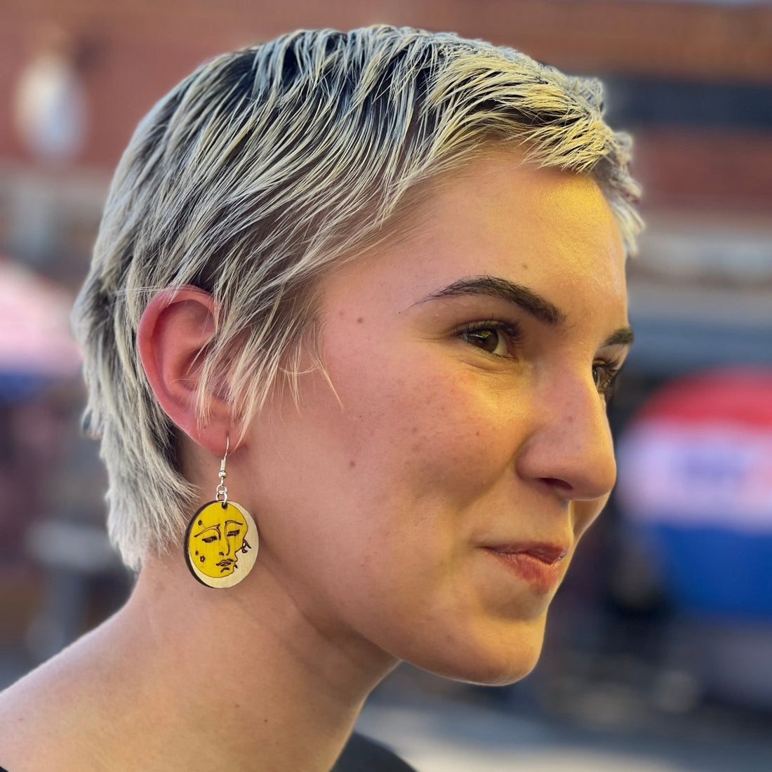 Sun and Moon Embracing Wooden Dangle Earrings - Cate&