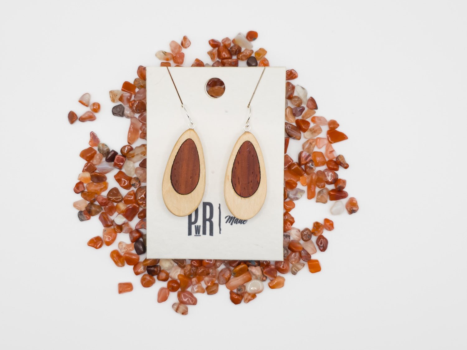Sunset Teardrop Wooden Earrings – Maple &amp; Padauk - PRW Made - 