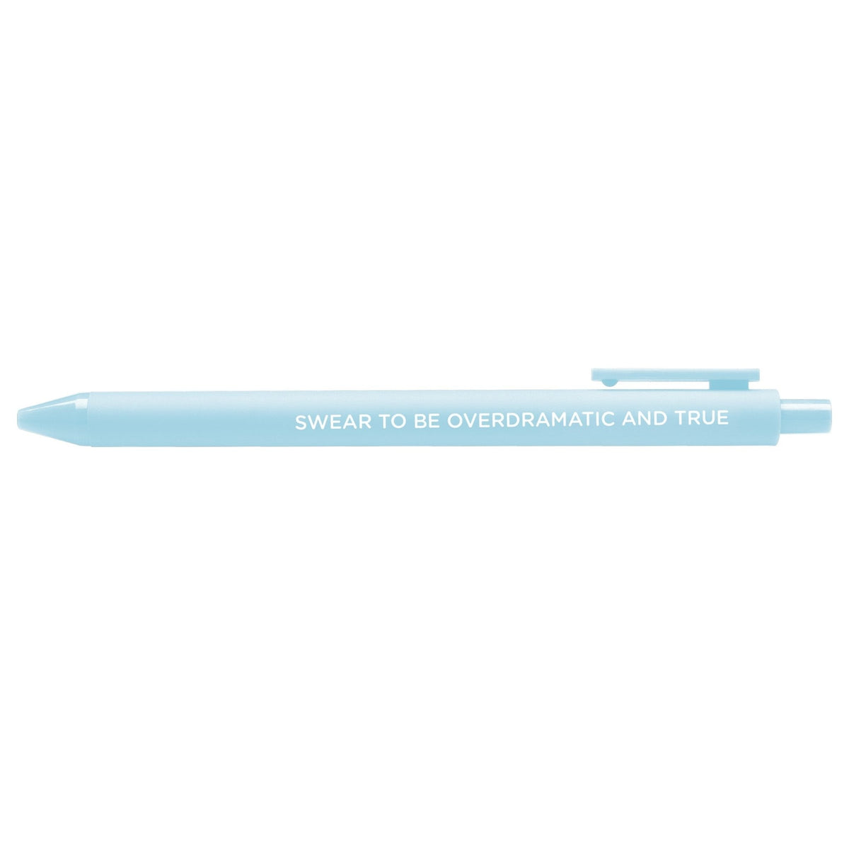 Swear to be overdramatic and true jotter gel pen — powder blue barrel with bright blue gel ink, 0.5mm, by MangoIllustrated