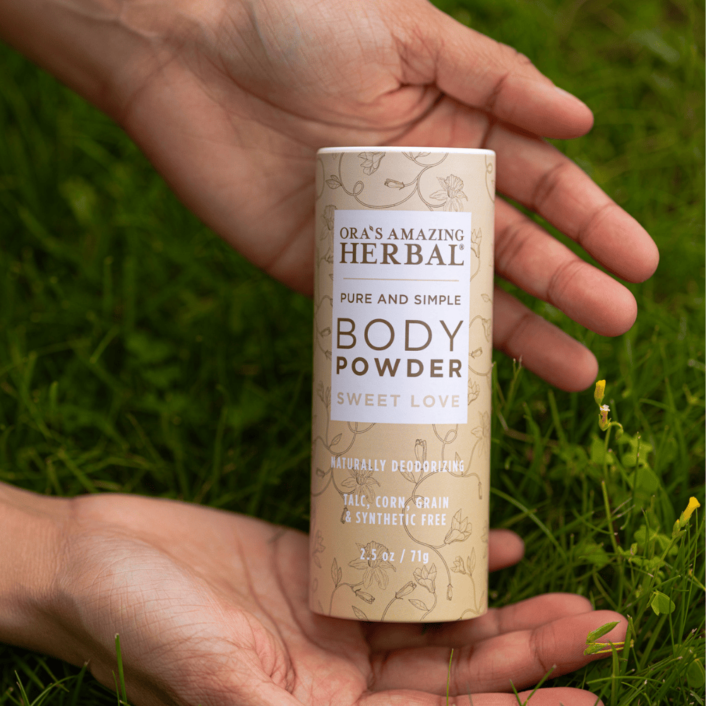 Sweet Love Body Powder 2.5oz Lifestyle Human Hand Outdoor Square