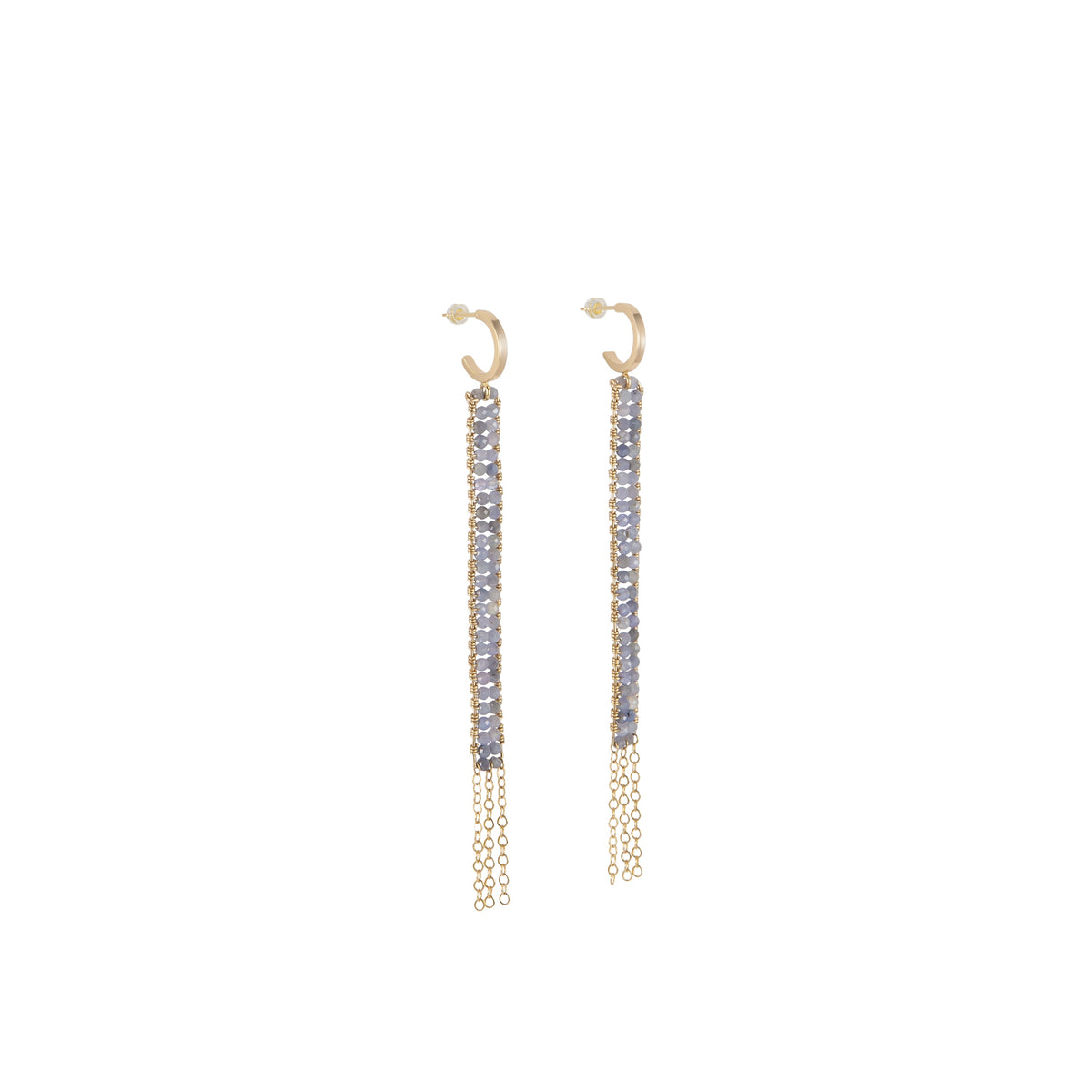 Handmade tanzanite fringe drop earrings, ethical artisan earrings — Petite Protea