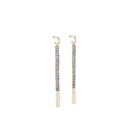 Handmade tanzanite fringe drop earrings, ethical artisan earrings — Petite Protea