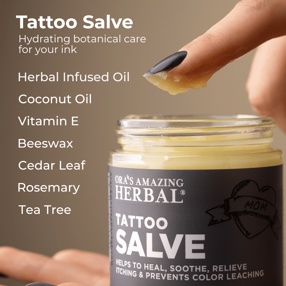 Tattoo Salve 4oz Lifestyle Indoor Ingredients Infographic