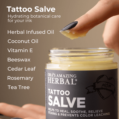 Tattoo Salve 4oz Lifestyle Indoor Ingredients Infographic