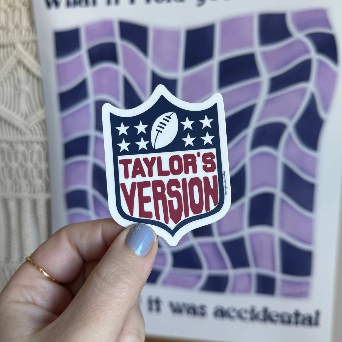 (Tay’s Version) of football sticker detail — close up of the hand lettering by indie artist MangoIllustrated