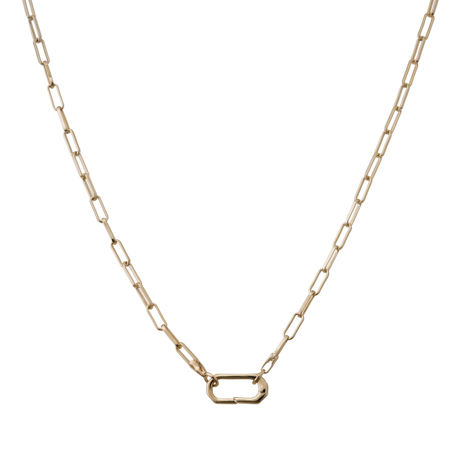 charleston paperclip chain carabiner base necklace gold
