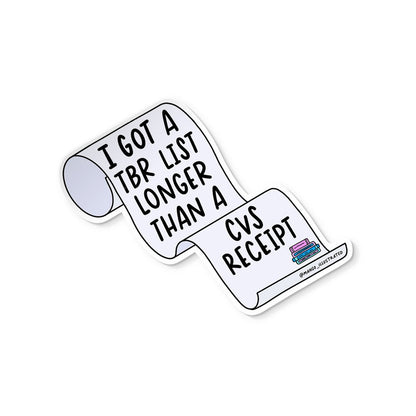 TBR Longer Than a CVS Receipt sticker styled — booktok reader humor vinyl sticker by MangoIllustrated