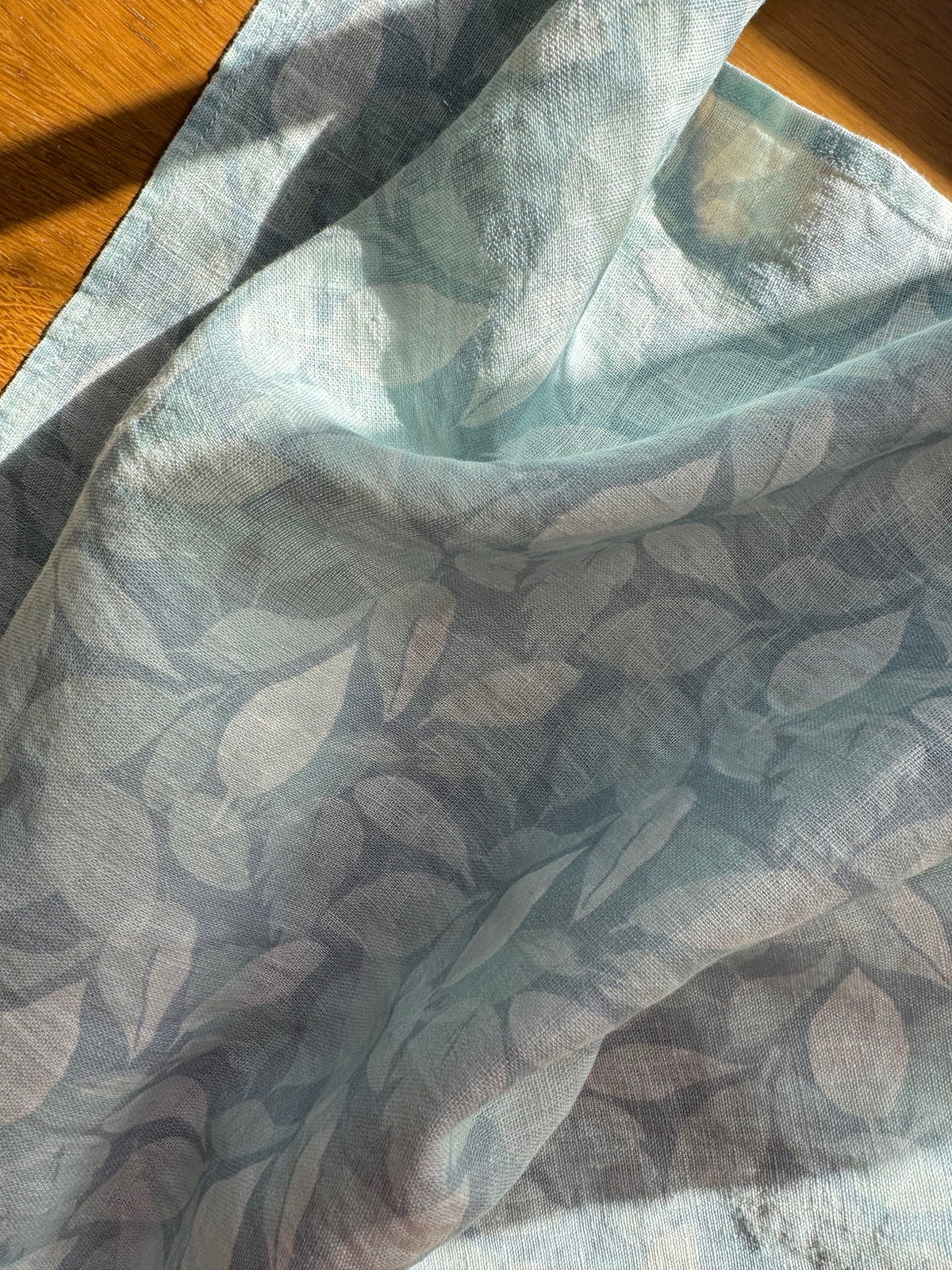 layered hydrangea leaves linen tea towel