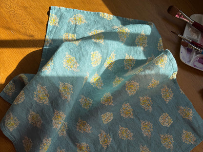 golden hydrangea clusters linen tea towel
