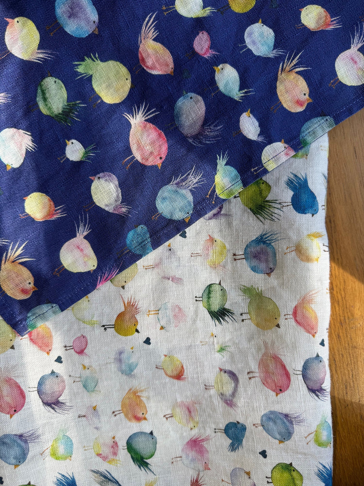 floofy birds linen tea towel