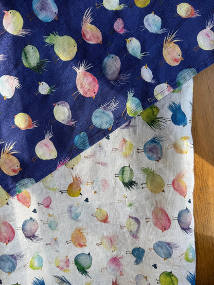 floofy birds linen tea towel