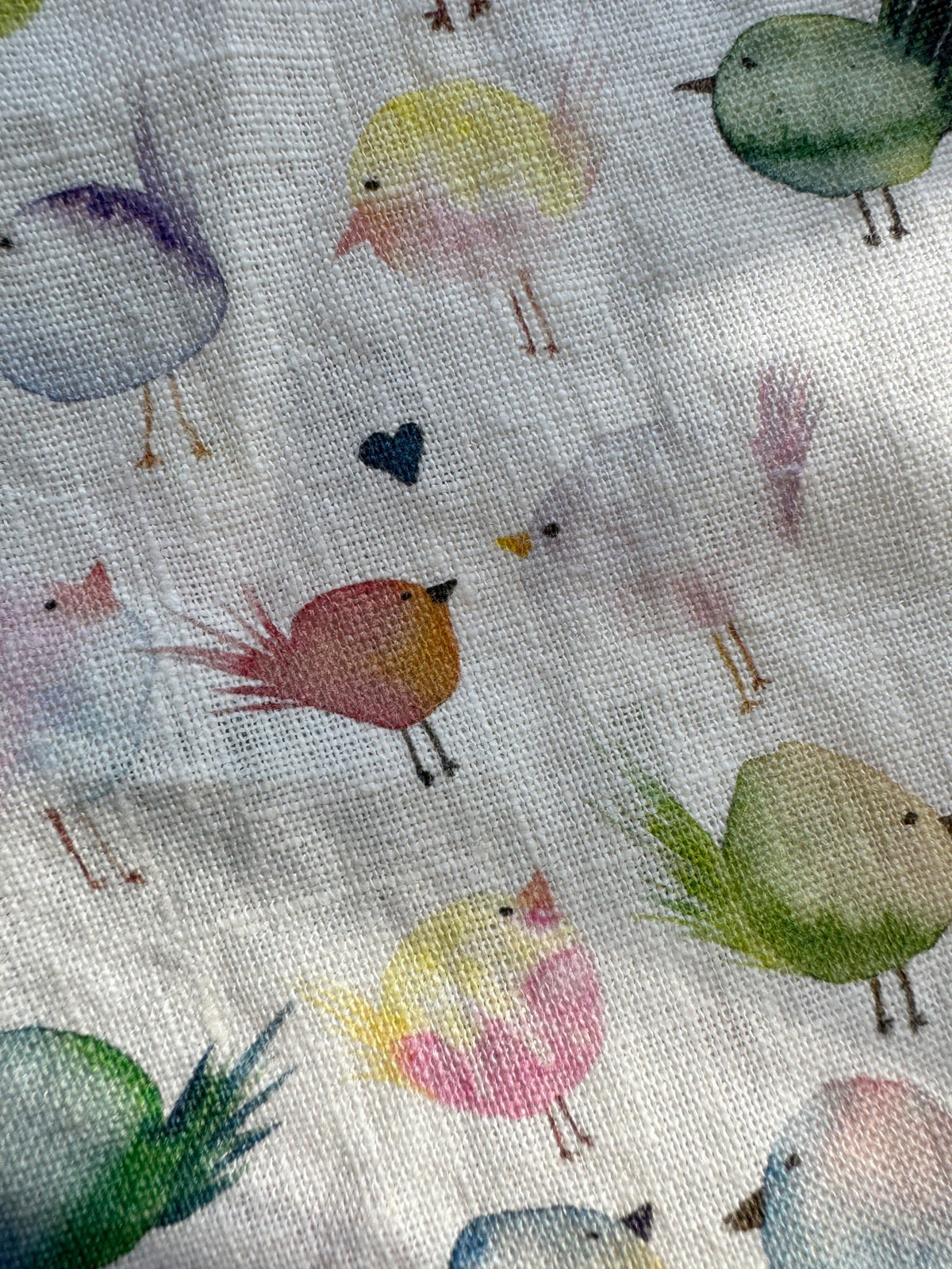 floofy birds linen tea towel