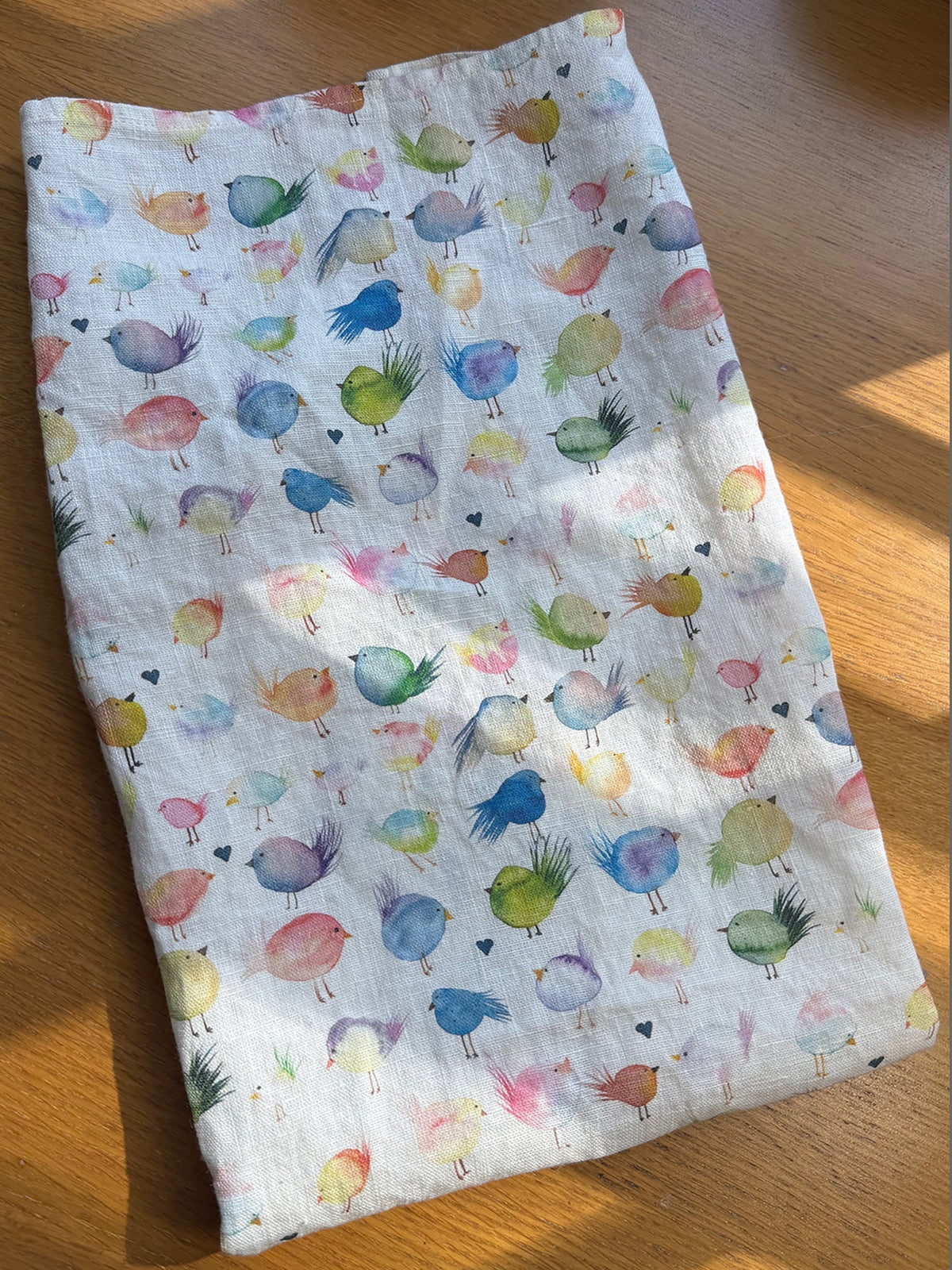 floofy birds linen tea towel