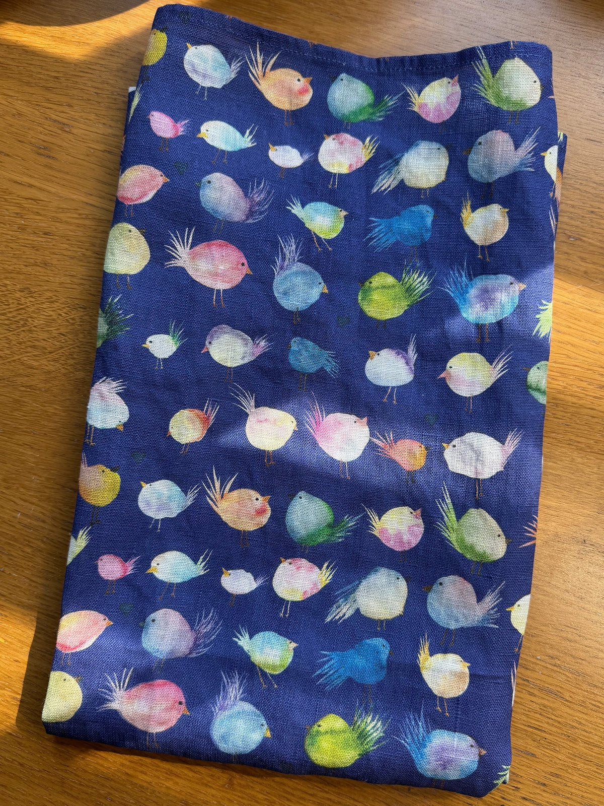 floofy birds linen tea towel